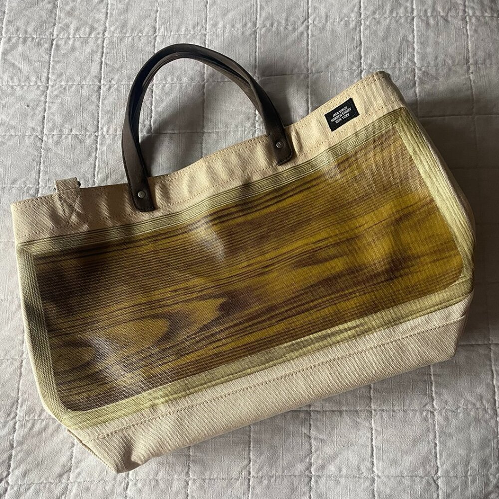 Rare Jack Spade Warren Street Industrial Canvas Woodgrain Printed Tote
